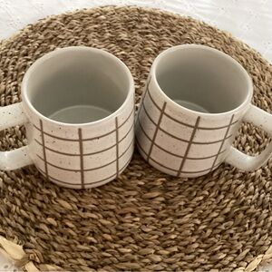 Hearth & Hand Cream Speckled Mugs with Brown Grid - Set of 2